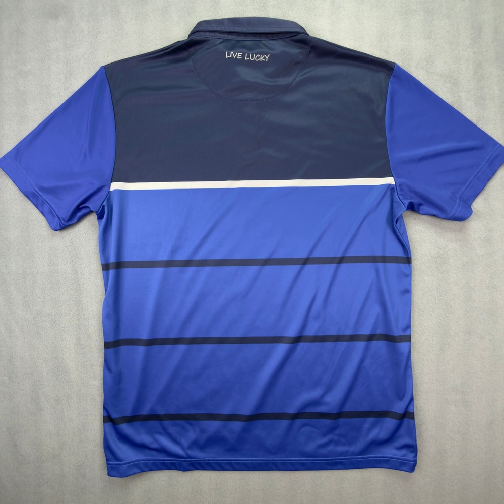 Black Clover Live Lucky Mens XL Blue Striped Performance Golf Polo Shirt - Picture 3 of 6